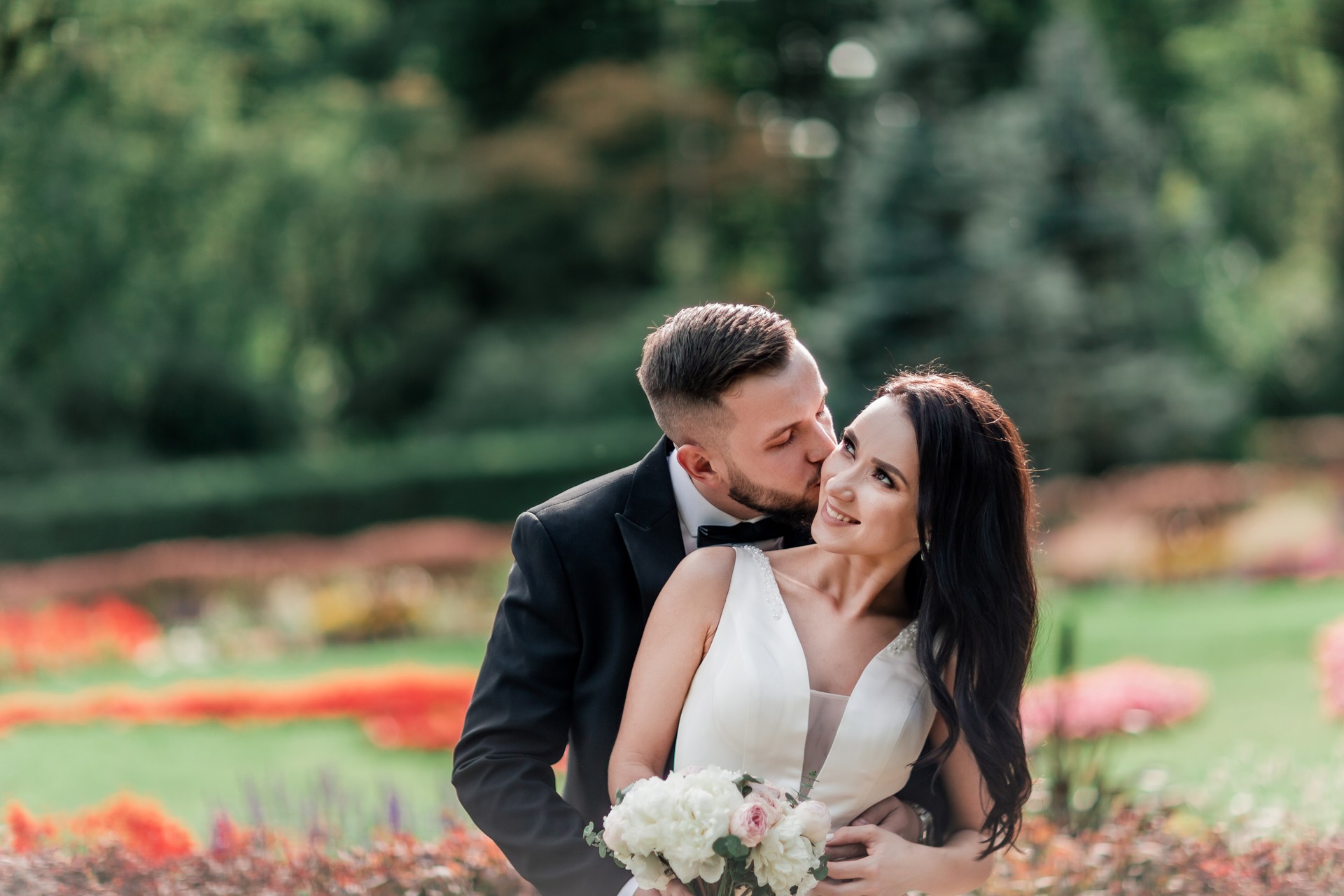 portrait of happy bride and groom on their wedding day.